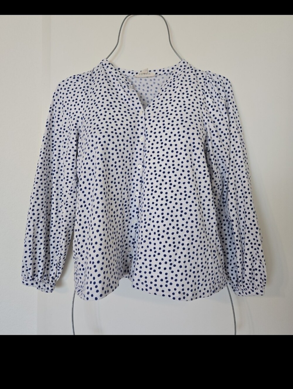 Boden White Blouse with Navy Polka Dots
